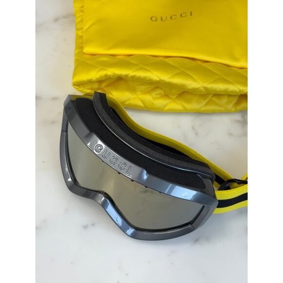 NEW GUCCI GG1210S Metallic Grey Mirrored Ski Goggles $1100